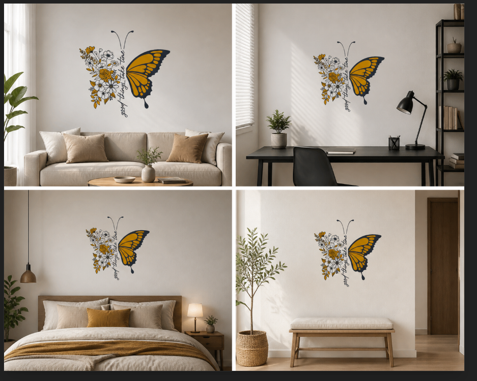 Elegant Butterfly Floral Wall Sticker | Premium Peel & Stick Wall Decor