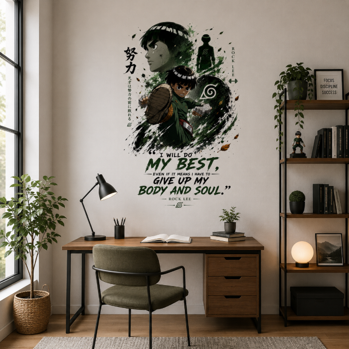 Rock Lee Inspired Anime Wall Sticker | Motivational Peel & Stick Wall Decor