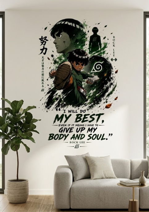 Rock Lee Inspired Anime Wall Sticker | Motivational Peel & Stick Wall Decor
