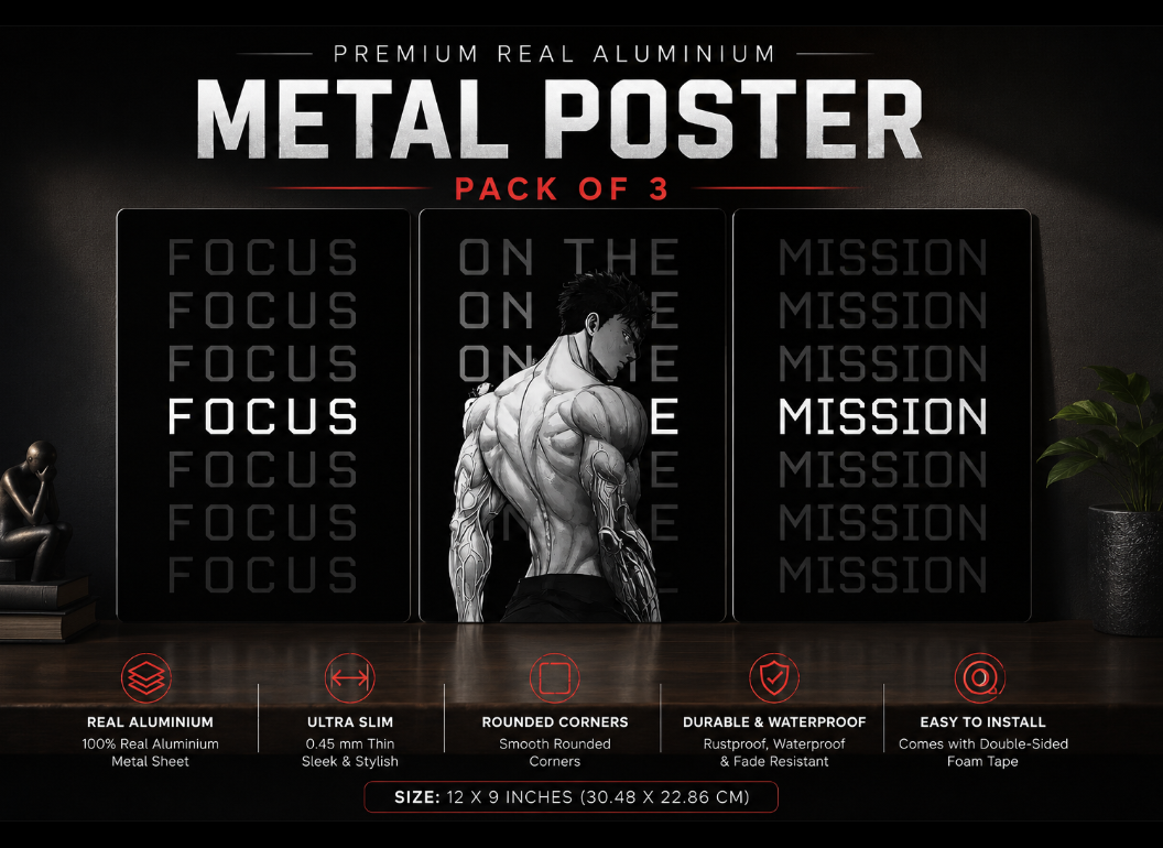 Focus & Mission Motivational Metal Poster Set of 3 | A4 Premium Aluminum Wall Decor