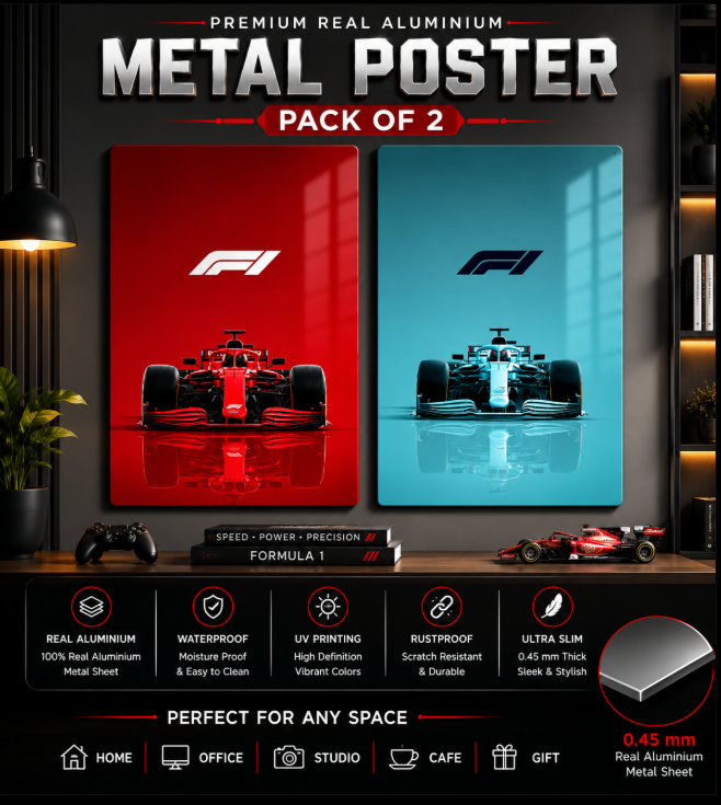 Racing Car Metal Poster Set of 2 | A4 Premium Aluminium Wall Decor