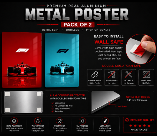 Racing Car Metal Poster Set of 2 | A4 Premium Aluminium Wall Decor